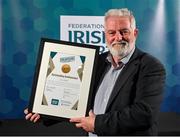 29 February 2024; Eoin Kelly of Beech Hill Table Tennis Club, Cork with his Outstanding Achievment Award during the Federation of Irish Sport Volunteers in Sport Awards at The Crowne Plaza Hotel in Blanchardstown, Dublin. Photo by Seb Daly/Sportsfile