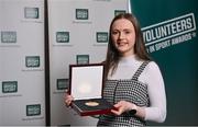 29 February 2024; Rachel McBride of Riding For Disabled Omagh, Tyrone, with her award during the Federation of Irish Sport Volunteers in Sport Awards at The Crowne Plaza Hotel in Blanchardstown, Dublin. Photo by Seb Daly/Sportsfile
