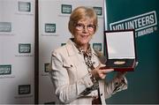 29 February 2024; Mary McMorrow of Manorhamilton Community Tennis Club, Leitrim, with her award during the Federation of Irish Sport Volunteers in Sport Awards at The Crowne Plaza Hotel in Blanchardstown, Dublin. Photo by Seb Daly/Sportsfile