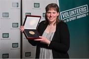 29 February 2024; Wanda Dwane of Mungret St Paul's GAA Club, Limerick, with her award during the Federation of Irish Sport Volunteers in Sport Awards at The Crowne Plaza Hotel in Blanchardstown, Dublin. Photo by Seb Daly/Sportsfile