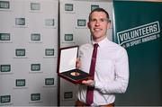 29 February 2024; Ben McCormack of Ballymahon Vocational School, Longford, with his award during the Federation of Irish Sport Volunteers in Sport Awards at The Crowne Plaza Hotel in Blanchardstown, Dublin. Photo by Seb Daly/Sportsfile