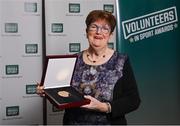 29 February 2024; Sally Kavanagh of Waterford Hockey Club, Waterford, with her award during the Federation of Irish Sport Volunteers in Sport Awards at The Crowne Plaza Hotel in Blanchardstown, Dublin. Photo by Seb Daly/Sportsfile