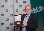 29 February 2024; Eoin Kelly of Beech Hill Table Tennis Club, Cork, with his award during the Federation of Irish Sport Volunteers in Sport Awards at The Crowne Plaza Hotel in Blanchardstown, Dublin. Photo by Seb Daly/Sportsfile
