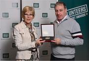 29 February 2024; Award winner Mary McMorrow of Manorhamilton Community Tennis Club, Leitrim, with her nominator John Fallon during the Federation of Irish Sport Volunteers in Sport Awards at The Crowne Plaza Hotel in Blanchardstown, Dublin. Photo by Seb Daly/Sportsfile