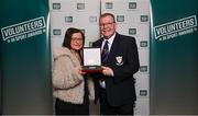 29 February 2024; Award winner Micky Duddy of Ring Boxing Club, Derry, with his wife Margaret, during the Federation of Irish Sport Volunteers in Sport Awards at The Crowne Plaza Hotel in Blanchardstown, Dublin. Photo by Seb Daly/Sportsfile