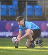 29 February 2024; Harrison McMahon of St Michael’s College during the Bank of Ireland Leinster Schools Junior Cup quarter-final match between St Michael's College and Belvedere College at Energia Park in Dublin. Photo by Daire Brennan/Sportsfile