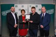 29 February 2024; Award winner Simon Cavanagh of GAA Handball, Sligo, second from right, with, from left, David Britton of GAA Handball, Deidre Lavin of Sligo Sport and Recreation Partnership and Conor McDonnell, President of GAA Handball, during the Federation of Irish Sport Volunteers in Sport Awards at The Crowne Plaza Hotel in Blanchardstown, Dublin. Photo by Seb Daly/Sportsfile