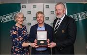 29 February 2024; Award winner Stephen Dargan of Carlow FC, Carlow, centre, with Anne Marie Hughes and Gerry Casey of IRFU during the Federation of Irish Sport Volunteers in Sport Awards at The Crowne Plaza Hotel in Blanchardstown, Dublin. Photo by Seb Daly/Sportsfile