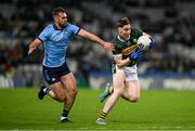 24 February 2024; Cillian Burke of Kerry in action against Seán MacMahon of Dublin during the Allianz Football League Division 1 match between Dublin and Kerry at Croke Park in Dublin. Photo by Brendan Moran/Sportsfile