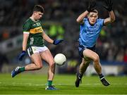24 February 2024; Dylan Geaney of Kerry in action against Brian Fenton of Dublin during the Allianz Football League Division 1 match between Dublin and Kerry at Croke Park in Dublin. Photo by Brendan Moran/Sportsfile