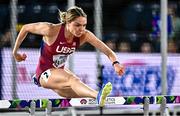 1 March 2024; Chari Hawkins of USA competes in the 60m hurdles of the Women's Pentathlon during day one of the World Indoor Athletics Championships 2024 at Emirates Arena in Glasgow, Scotland. Photo by Sam Barnes/Sportsfile