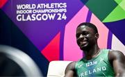 1 March 2024; Israel Olatunde of Ireland reacts after his heat of the Men's 60m during day one of the World Indoor Athletics Championships 2024 at Emirates Arena in Glasgow, Scotland. Photo by Sam Barnes/Sportsfile