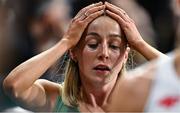 1 March 2024; Sarah Healy of Ireland reacts after finishing sixth in her Women's 1500m heat during day one of the World Indoor Athletics Championships 2024 at Emirates Arena in Glasgow, Scotland. Photo by Sam Barnes/Sportsfile