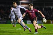 1 March 2024; Edward McCarthy of Galway United in action against Rowan McDonald of Waterford during the SSE Airtricity Men's Premier Division match between Galway United and Waterford at Eamonn Deacy Park in Galway. Photo by Tyler Miller/Sportsfile