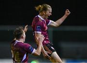 1 March 2024; David Hurley of Galway United, right, celebrates with team-mate Edward McCarthy after scoring his side's second goal during the SSE Airtricity Men's Premier Division match between Galway United and Waterford at Eamonn Deacy Park in Galway. Photo by Tyler Miller/Sportsfile