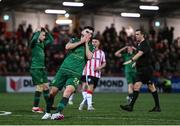 1 March 2024; Luke Turner of St Patrick's Athletic reacts after a missed opportunity on goal during the SSE Airtricity Men's Premier Division match between Derry City and St Patrick's Athletic at The Ryan McBride Brandywell Stadium in Derry. Photo by Ben McShane/Sportsfile
