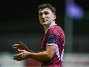 1 March 2024; Edward McCarthy of Galway United celebrates after his side's victory in the SSE Airtricity Men's Premier Division match between Galway United and Waterford at Eamonn Deacy Park in Galway. Photo by Tyler Miller/Sportsfile