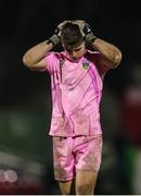 1 March 2024; UCD goalkeeper Kian Moore after his side's defeat in the SSE Airtricity Men's First Division match between Cork City and UCD at Turner's Cross in Cork. Photo by Michael P Ryan/Sportsfile