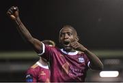 1 March 2024; Jeannot Esua celebrates after his side's victory in the SSE Airtricity Men's Premier Division match between Galway United and Waterford at Eamonn Deacy Park in Galway. Photo by Tyler Miller/Sportsfile