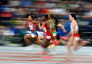 2 March 2024; Celera Barnes of USA, left, competes in the women's 60m heats during day two of the World Indoor Athletics Championships 2024 at Emirates Arena in Glasgow, Scotland. Photo by Sam Barnes/Sportsfile