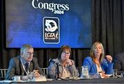 2 March 2024; LGFA cultural and language officer Hugh Devenney, treasurer Mary Connolly and chief executive Helen O'Rourke during the LGFA Annual Congress at The Falls Hotel in Ennistymon, Clare. Photo by Brendan Moran/Sportsfile