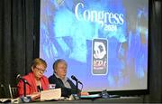 2 March 2024; LGFA treasurer Geraldine Carey, right, and assistant secretary Kathleen Kane during the LGFA Annual Congress at The Falls Hotel in Ennistymon, Clare. Photo by Brendan Moran/Sportsfile