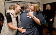 2 March 2024; Leinster LGFA President Trina Murray is congratulated by her husband Jack and daughter Emma after being confirmed as Uachtarán Tofa of the LGFA during the LGFA Annual Congress at The Falls Hotel in Ennistymon, Clare. Photo by Brendan Moran/Sportsfile