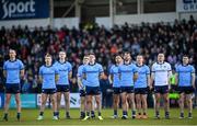 2 March 2024; Dublin players stand for Amhrán na bhFiann before the Allianz Football League Division 1 match between Derry and Dublin at Celtic Park in Derry. Photo by David Fitzgerald/Sportsfile