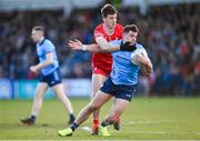 2 March 2024; Brian Howard of Dublin in action against Shane McGuigan of Derry during the Allianz Football League Division 1 match between Derry and Dublin at Celtic Park in Derry. Photo by David Fitzgerald/Sportsfile