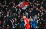 2 March 2024; Conor McCluskey of Derry celebrates after scoring his side's first goal during the Allianz Football League Division 1 match between Derry and Dublin at Celtic Park in Derry. Photo by David Fitzgerald/Sportsfile