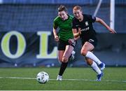 2 March 2024; Ellen Dolan of Peamount United in action against Shauna Brennan of Athlone Town during the 2024 Women's President's Cup match between Athlone Town and Peamount United at Athlone Town Stadium in Athlone, Westmeath. Photo by Tyler Miller/Sportsfile