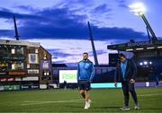 2 March 2024; Jason Jenkins and Michael Ala'alatoa of Leinster walk the pitch before the United Rugby Championship match between Cardiff and Leinster at Cardiff Arms Park in Cardiff, Wales. Photo by Harry Murphy/Sportsfile