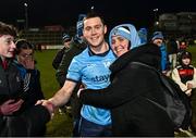2 March 2024; Con O'Callaghan of Dublin with supporter Claire Rooney after the Allianz Football League Division 1 match between Derry and Dublin at Celtic Park in Derry. Photo by David Fitzgerald/Sportsfile