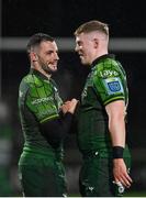 2 March 2024; Andrew Smith, left, and Seán O'Brien of Connacht after the United Rugby Championship match between Connacht and Scarlets at Dexcom Stadium in Galway. Photo by Stephen Marken/Sportsfile