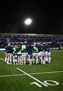 2 March 2024; Leinster players huddle before the United Rugby Championship match between Cardiff and Leinster at Cardiff Arms Park in Cardiff, Wales. Photo by Harry Murphy/Sportsfile