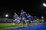2 March 2024; Leinster captain Scott Penny leads the team before the United Rugby Championship match between Cardiff and Leinster at Cardiff Arms Park in Cardiff, Wales. Photo by Harry Murphy/Sportsfile