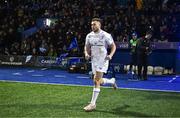 2 March 2024; Jordan Larmour of Leinster runs out for his 100th Leinster appearance in the United Rugby Championship match between Cardiff and Leinster at Cardiff Arms Park in Cardiff, Wales. Photo by Harry Murphy/Sportsfile