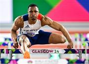 2 March 2024; Wilhem Belocian of France in action during his semi-final of the Men's 60m hurdles on day two of the World Indoor Athletics Championships 2024 at Emirates Arena in Glasgow, Scotland. Photo by Sam Barnes/Sportsfile