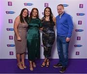 2 March 2024; Amy Clifford of Dicksboro, Kilkenny, second from right, with her family, from left, Statia Clifford, Jenny Clifford, and Michael Clifford, on arrival at the AIB Camogie Club Player Awards at Croke Park in Dublin. Photo by Seb Daly/Sportsfile