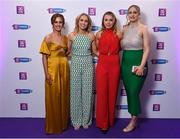 2 March 2024; Sarsfield, Galway, players, from left, Tara Kenny, Laura Ward, Sarah Spellman, and Maria Cooney on arrival at the AIB Camogie Club Player Awards at Croke Park in Dublin. Photo by Seb Daly/Sportsfile