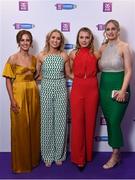 2 March 2024; Sarsfield, Galway, players, from left, Tara Kenny, Laura Ward, Sarah Spellman, and Maria Cooney on arrival at the AIB Camogie Club Player Awards at Croke Park in Dublin. Photo by Seb Daly/Sportsfile