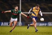 2 March 2024; Enda Smith of Roscommon in action against Aidan O'Shea of Mayo during the Allianz Football League Division 1 match between Mayo and Roscommon at Hastings Insurance MacHale Park in Castlebar, Mayo. Photo by Piaras Ó Mídheach/Sportsfile