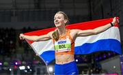 2 March 2024; Femke Bol of Netherlands celebrates after winning the Women's 400m Final in a world record ime on day two of the World Indoor Athletics Championships 2024 at Emirates Arena in Glasgow, Scotland. Photo by Sam Barnes/Sportsfile