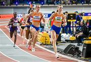 2 March 2024; Femke Bol of Netherlands leads Lieke Klaver during the Women's 400m Final in a world record time on day two of the World Indoor Athletics Championships 2024 at Emirates Arena in Glasgow, Scotland. Photo by Sam Barnes/Sportsfile