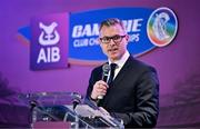 2 March 2024; AIB chief marketing officer Mark Doyle speaking during the AIB Camogie Club Player Awards at Croke Park in Dublin. Photo by Seb Daly/Sportsfile