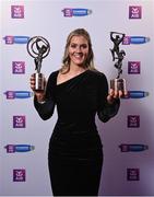 2 March 2024; Aoife Prendergast of Dicksboro, Kilkenny, with her 2023 Team of the Year, left, and 2023 AIB Camogie Club Player of the Year awards during at the AIB Camogie Club Player Awards at Croke Park in Dublin. The awards recognise the top performing players throughout the AIB Camogie Club Championships and celebrate their hard work, commitment, and individual achievements from the 2023 season. Photo by Seb Daly/Sportsfile