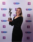 2 March 2024; Aoife Prendergast of Dicksboro, Kilkenny, with her 2023 AIB Camogie Club Player of the Year award during the AIB Camogie Club Player Awards at Croke Park in Dublin. The awards recognise the top performing players throughout the AIB Camogie Club Championships and celebrate their hard work, commitment, and individual achievements from the 2023 season. Photo by Seb Daly/Sportsfile