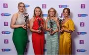 2 March 2024; Sarsfields, Galway, players, from left, Maria Cooney, Sarah Spellman, Laura Ward, and Tara Kenny with their 2023 Team of the Year awards during the AIB Camogie Club Player Awards at Croke Park in Dublin. The awards recognise the top performing players throughout the AIB Camogie Club Championships and celebrate their hard work, commitment, and individual achievements from the 2023 season. Photo by Seb Daly/Sportsfile