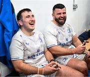 2 March 2024; John McKee and Michael Milne of Leinster after their side's victory in the United Rugby Championship match between Cardiff and Leinster at Cardiff Arms Park in Cardiff, Wales. Photo by Harry Murphy/Sportsfile