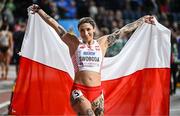 2 March 2024; Ewa Swoboda of Poland celebrates after finishing second in the Women's 60m Final on day two of the World Indoor Athletics Championships 2024 at Emirates Arena in Glasgow, Scotland. Photo by Sam Barnes/Sportsfile